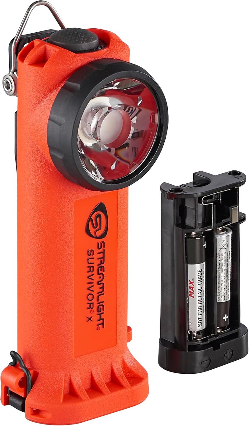 Streamlight 90950 Survivor X 250-Lumen Right-Angle Firefighter's Flashlight with Three (3) "AA Alkaline Batteries, Orange - Image 1